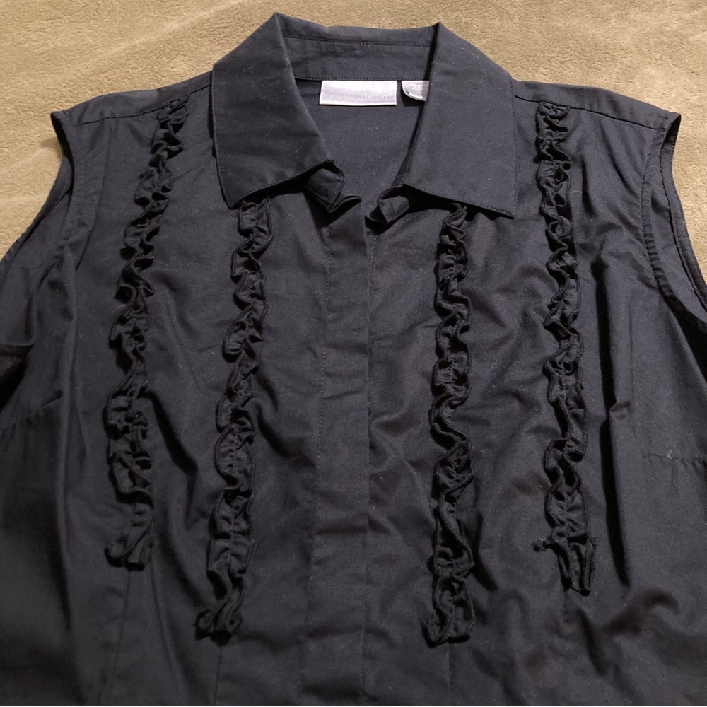 NWOT Worthington Vintage 90s Sleeveless Ruffle Top Blouse Black Women's Size 14 - Picture 1 of 12